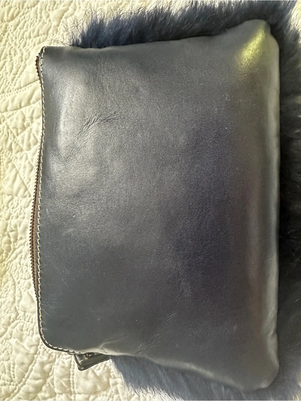 Patricia Nash Italian Leather Rabbit Fur Wristlet in Navy Blue